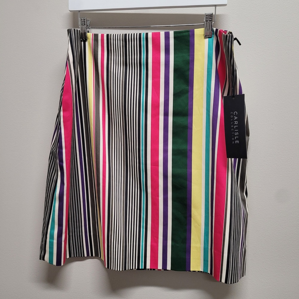 Carlisle Collection Iridiana Striped Skirt Multi Color Cotton Stretch Size 12